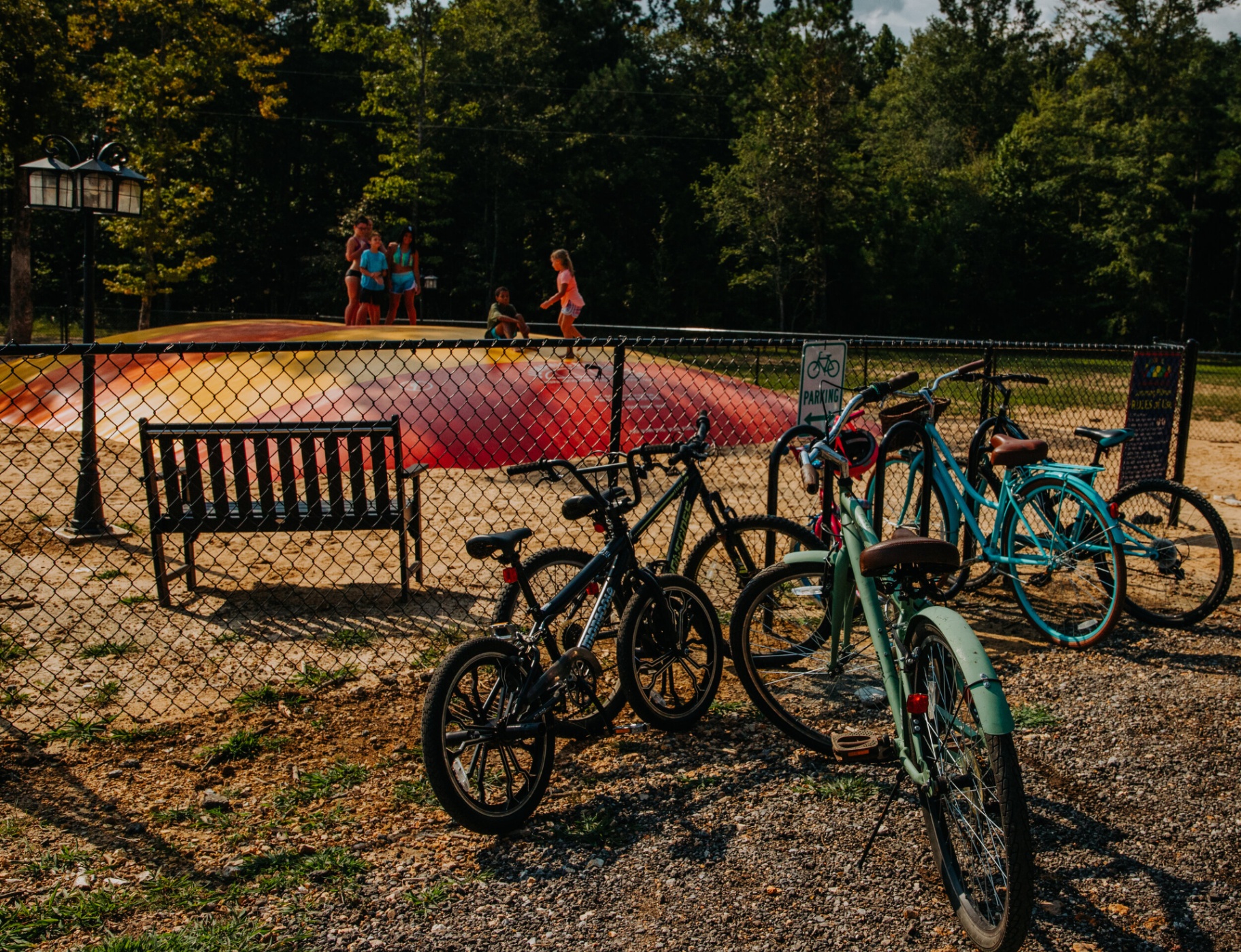 Bikes parked next to the jump pillow