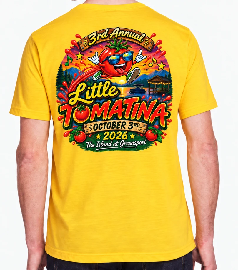 Tomatina Signature Shirt back design for Alabama's Little Tomatina on October 3, 2026